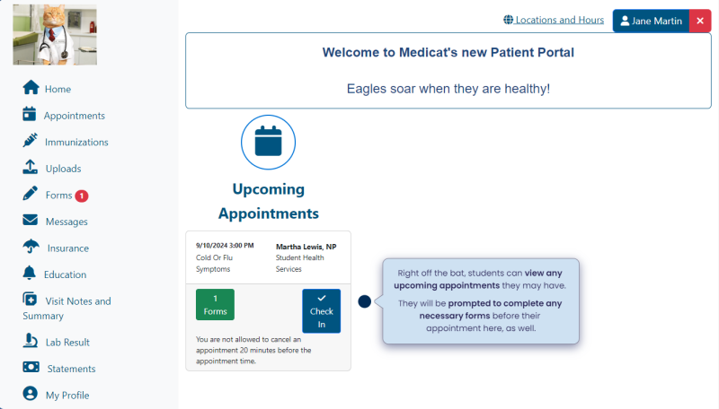interactive tour of Medicat online student portal